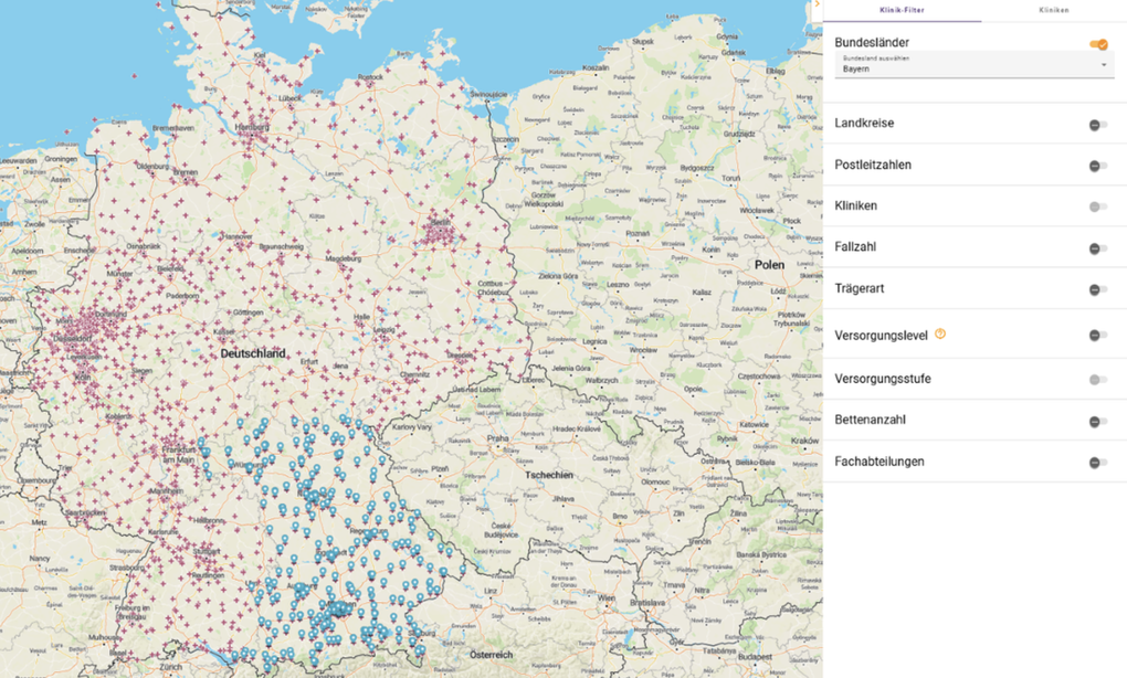Deutschlandkarte mit Klinikstandorten